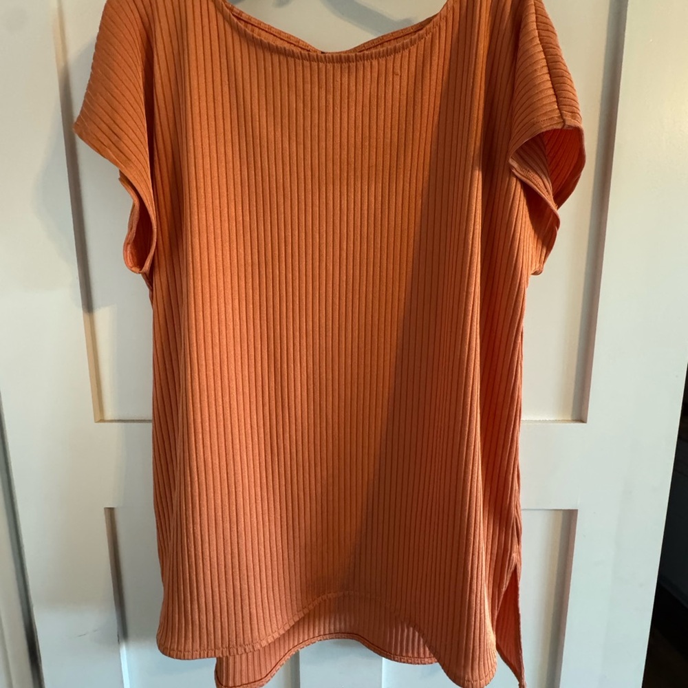Alfani Orange Ribbed Short Sleeve Top